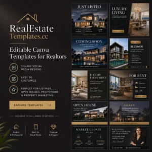 1 Luxury Real Estate Canva Templates Bundle – Editable Social Media Designs for Realtors