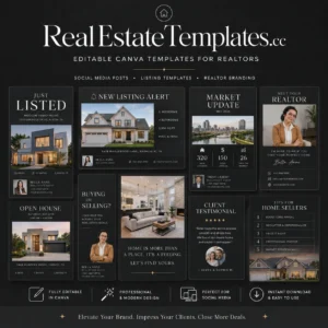 Editable Luxury Real Estate Canva Templates for Realtors – Social Media & Listing Design Pack