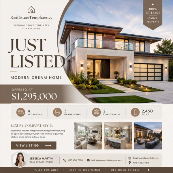 13 Just Listed Modern Luxury Home Canva Template for Realtors
