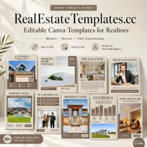 15 Modern Real Estate Canva Template Bundle for Realtors – Editable Social Media Pack