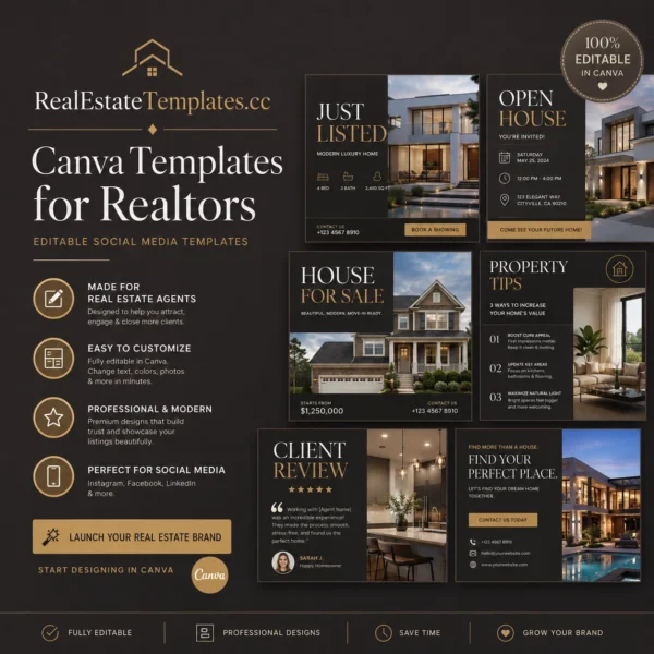 Editable Real Estate Canva Templates for Realtors – Luxury Social Media Pack