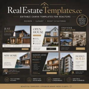 Product Title: Luxury Real Estate Canva Templates Bundle – Editable Realtor Social Media Posts