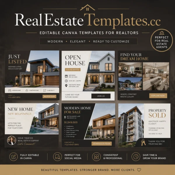3 Product Title: Luxury Real Estate Canva Templates Bundle – Editable Realtor Social Media Posts