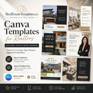 Editable Real Estate Canva Templates for Realtors – Square Social Media Pack