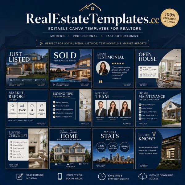 8 Real Estate Social Media Canva Templates Bundle for Realtors